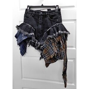 Natasha‎ Zinko Deconstructed Denim Layered Patchwork Shorts Women Black Size 0